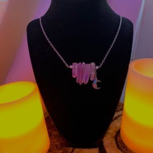 Pink quartz moon accent necklace. Handmade